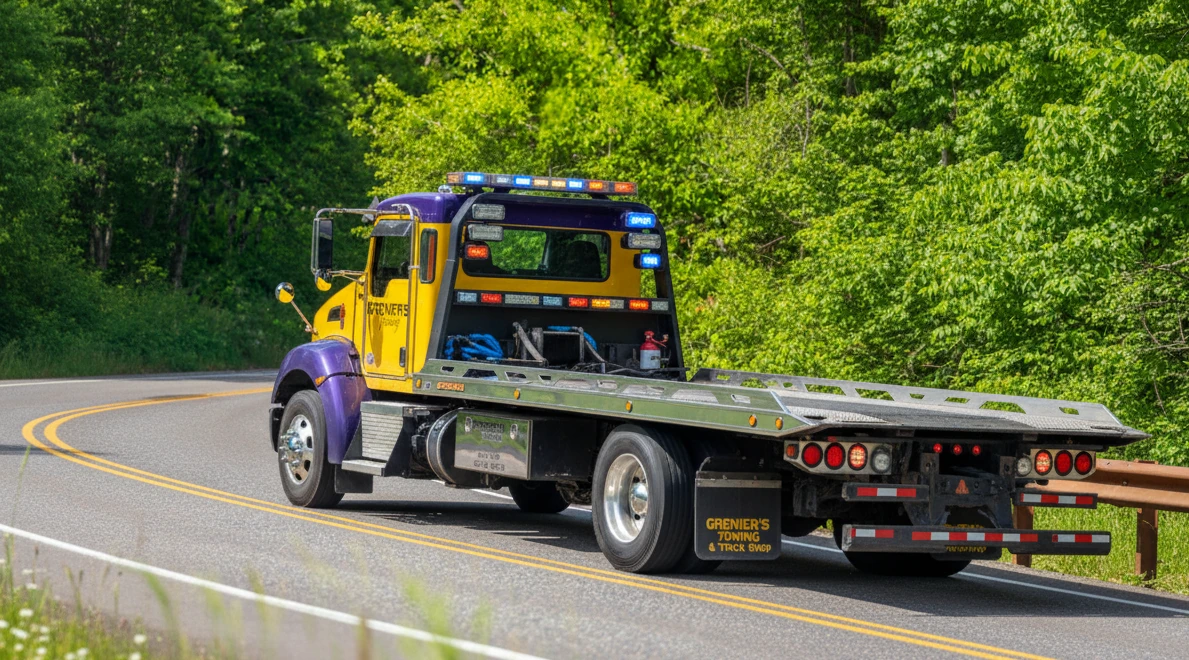 Grenier's towing truck serving Vermont and New Hampshire